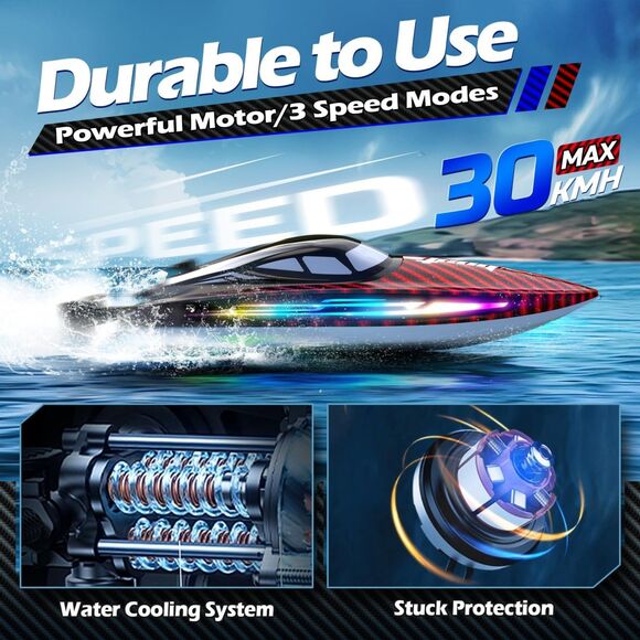 RC Boat 30KMH with 7 Light Modes,Remote Control Electric Fast Speed Boat - Picture 4 of 7